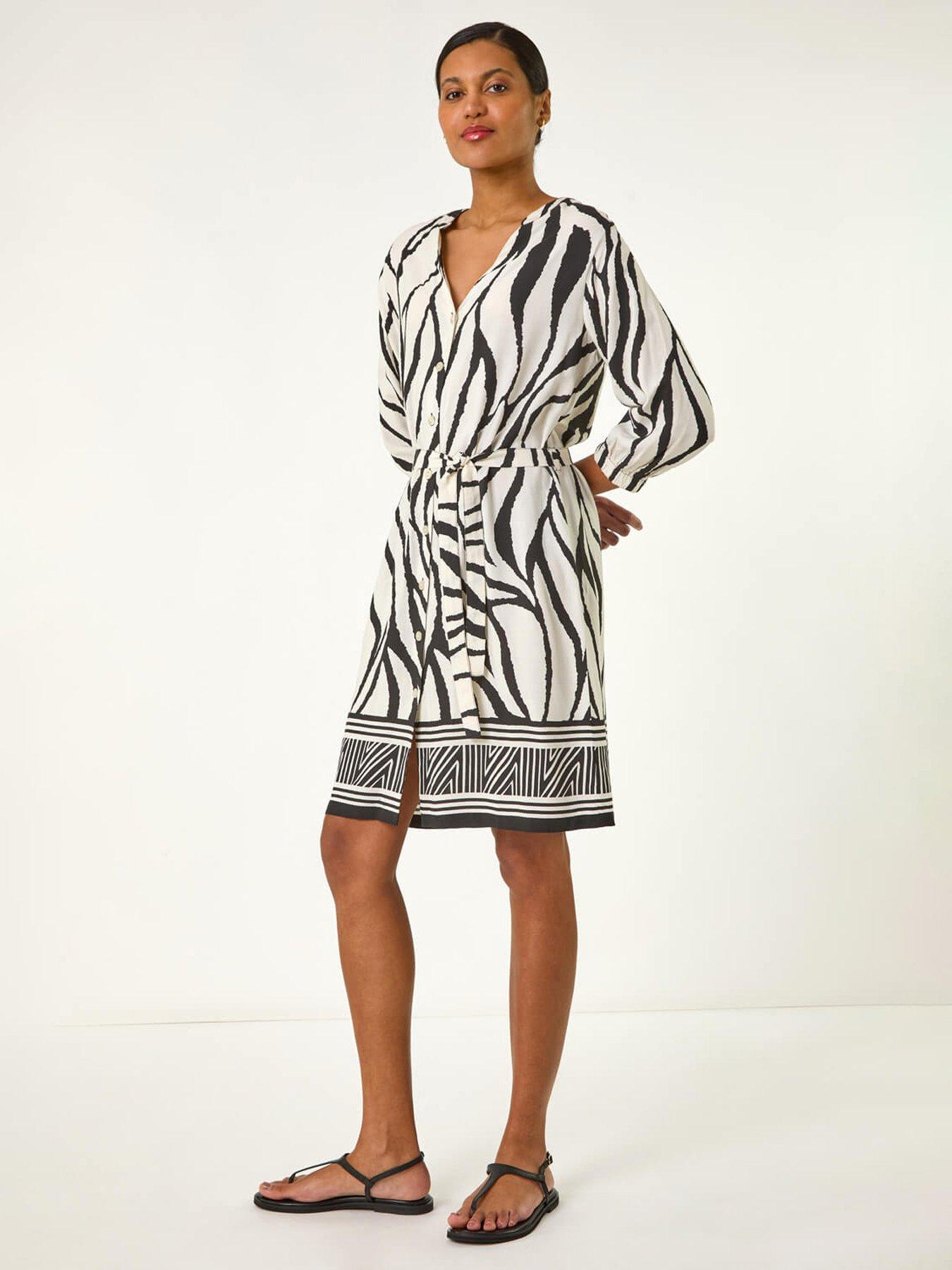 undefined Abstract Border Tie Shirt Dress - Ivory