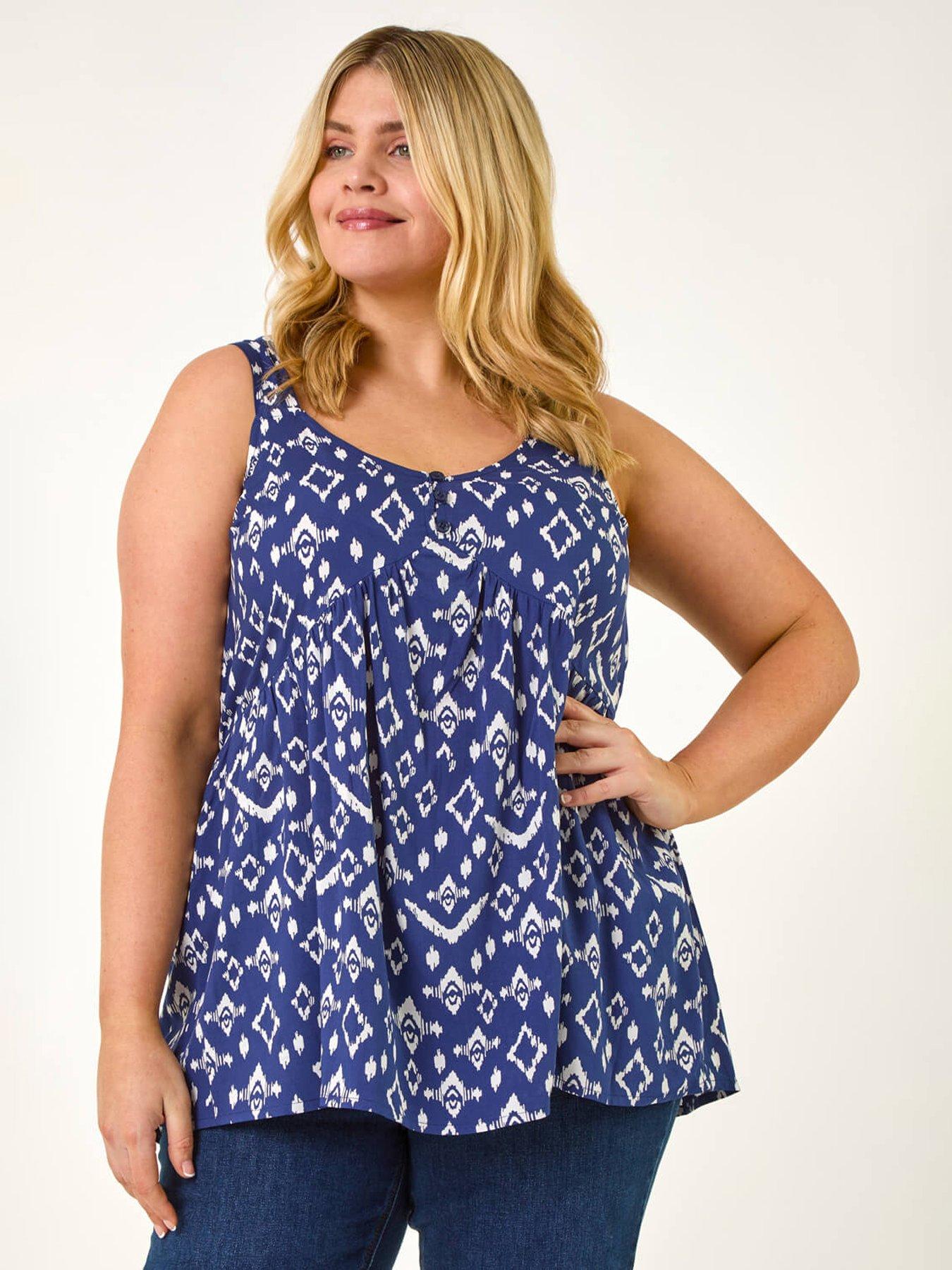 Image 1 of 5 of Roman Curve Ikat Print Woven Vest Top - Navy