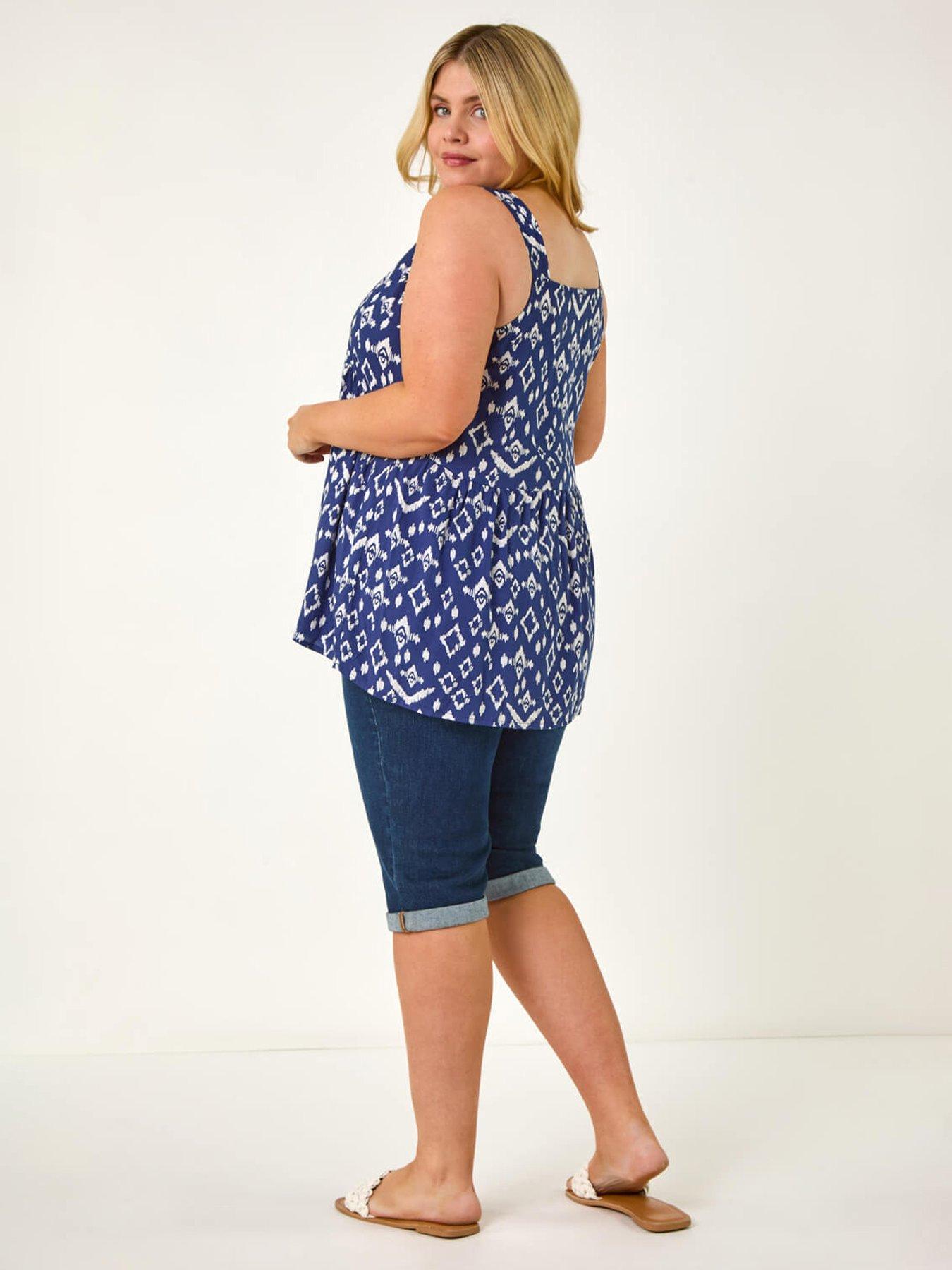 Image 2 of 5 of Roman Curve Ikat Print Woven Vest Top - Navy