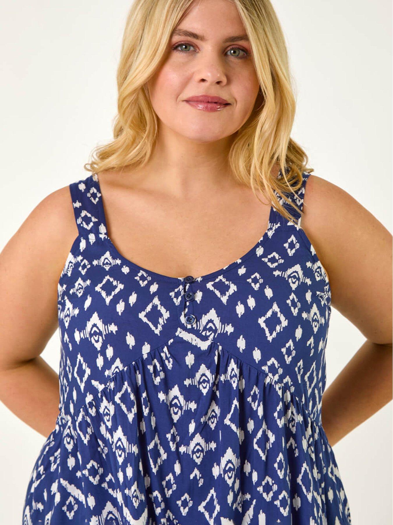 Image 5 of 5 of Roman Curve Ikat Print Woven Vest Top - Navy