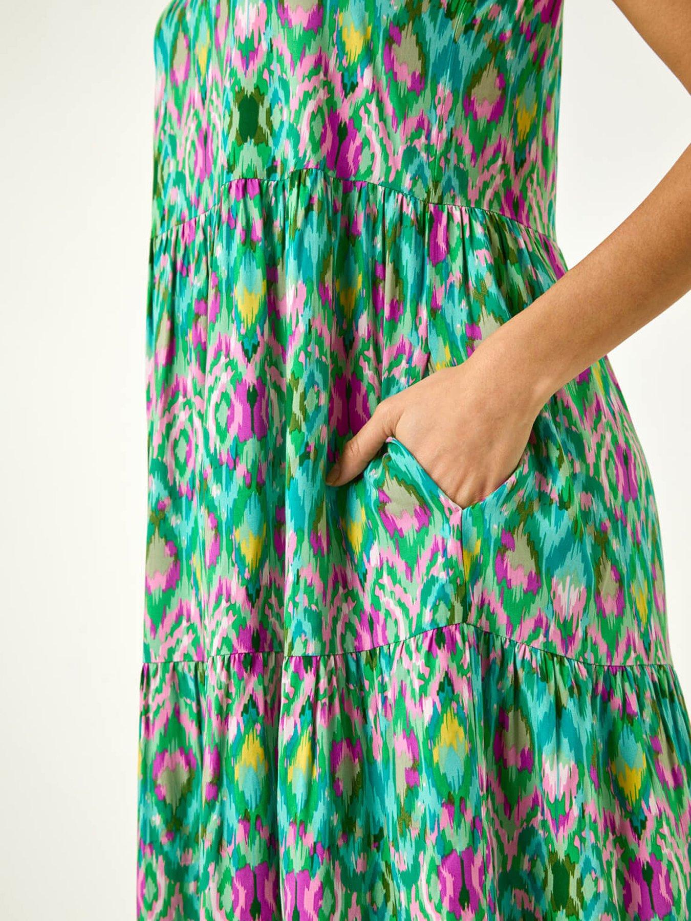  image of roman-abstract-print-smock-midi-dress-green