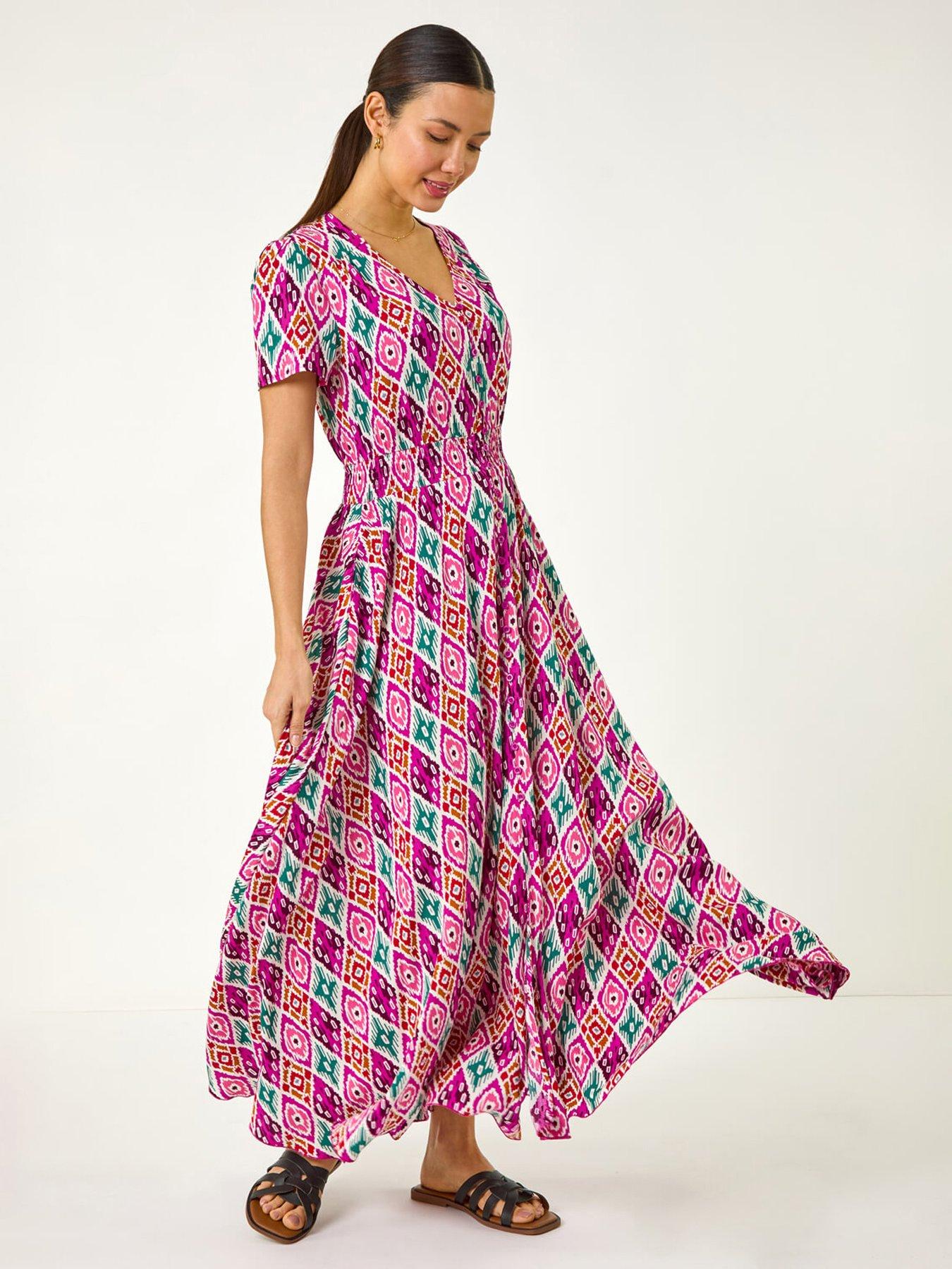 Roman Lkat Print Button Through Maxi Dress - Pink | Littlewoods