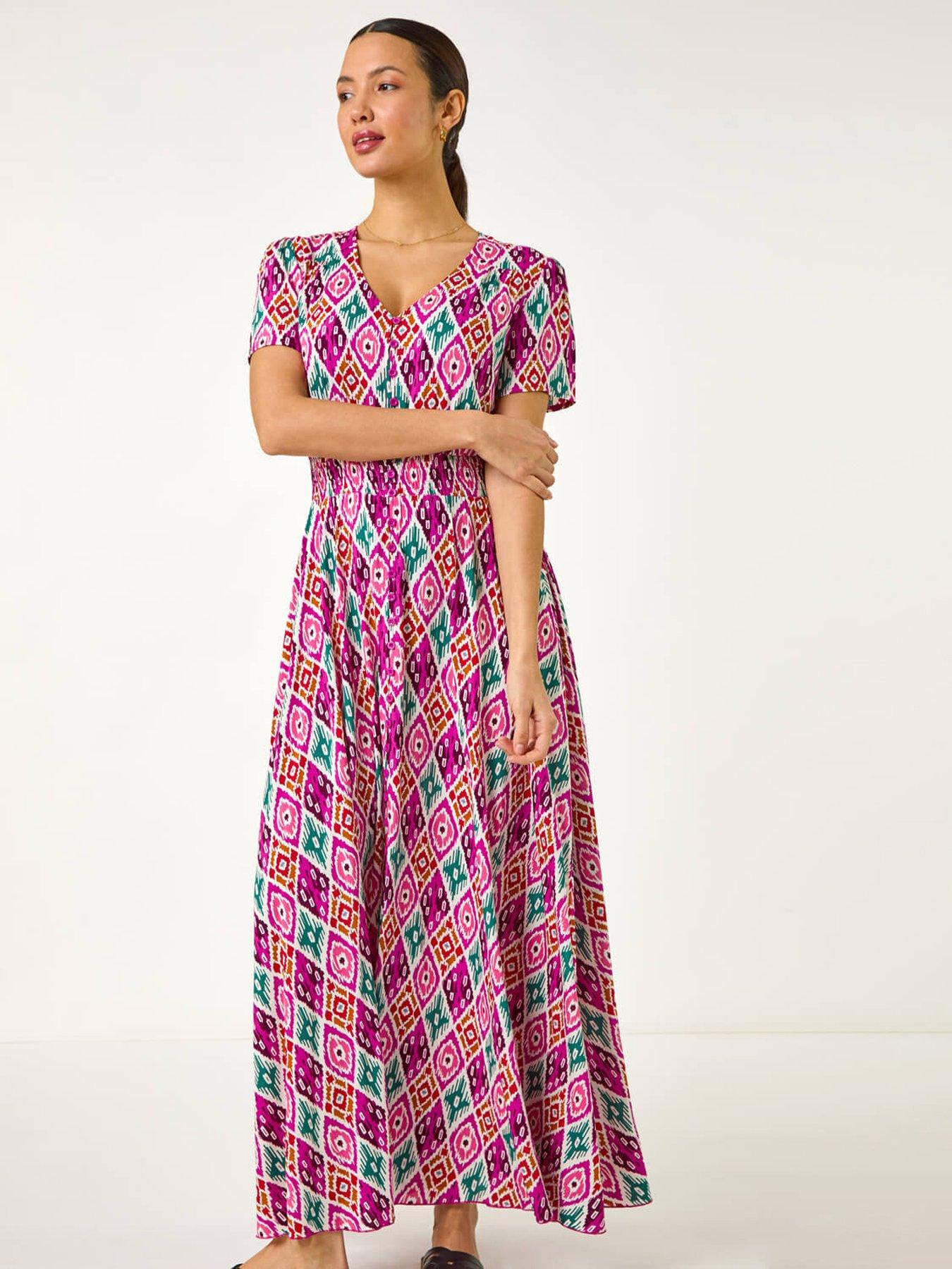 Roman Lkat Print Button Through Maxi Dress - Pink | Littlewoods