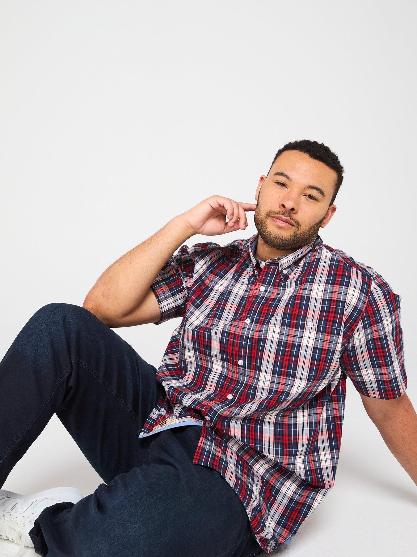  image of d555-check-button-down-collar-short-sleeve-shirt