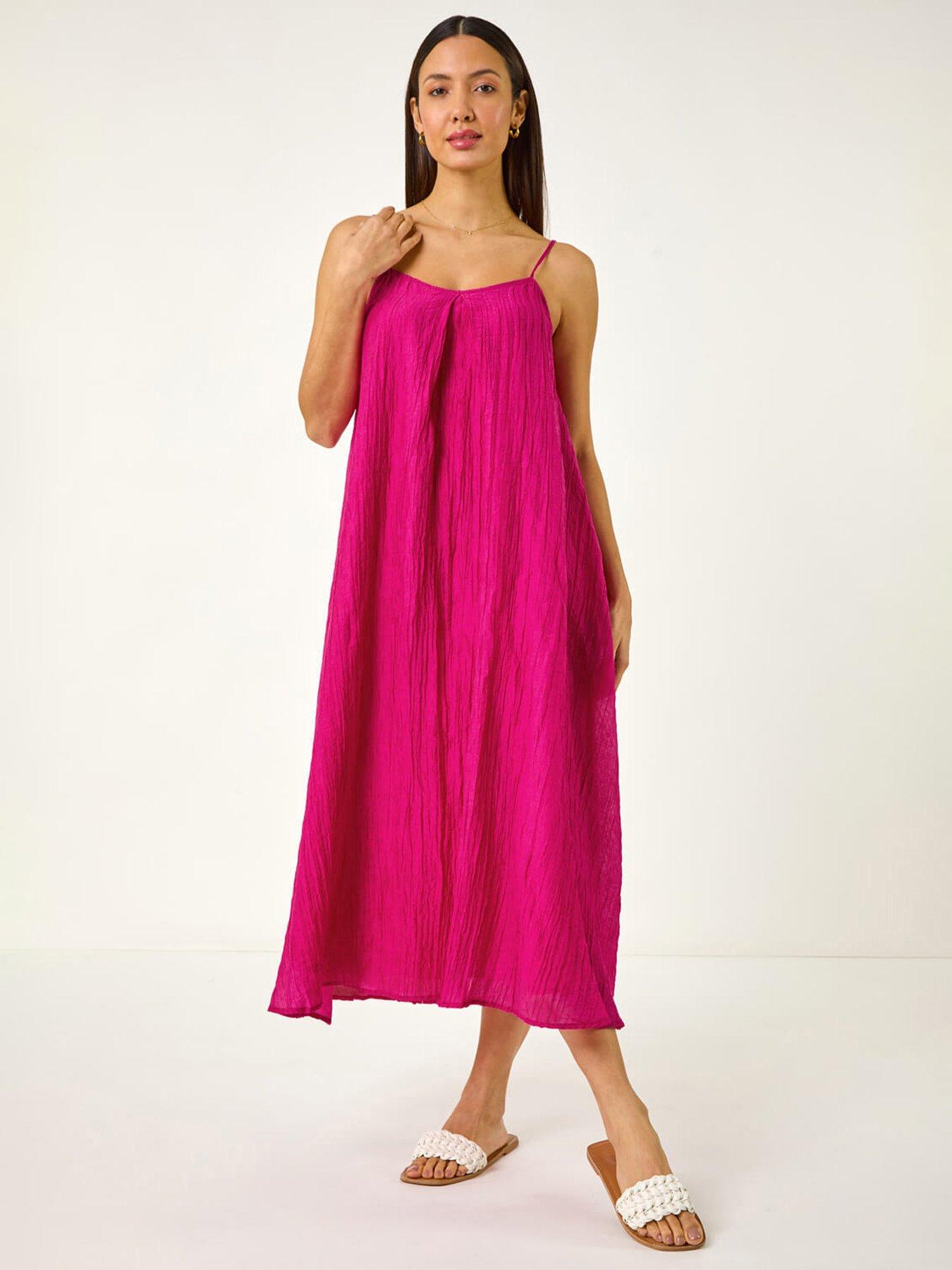 undefined Textured Pleat Midi Dress - Fuchsia