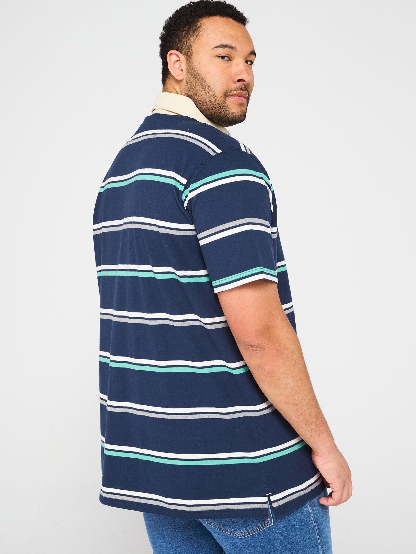  image of d555-stripe-short-sleeve-rugby-polo-shirt-navy