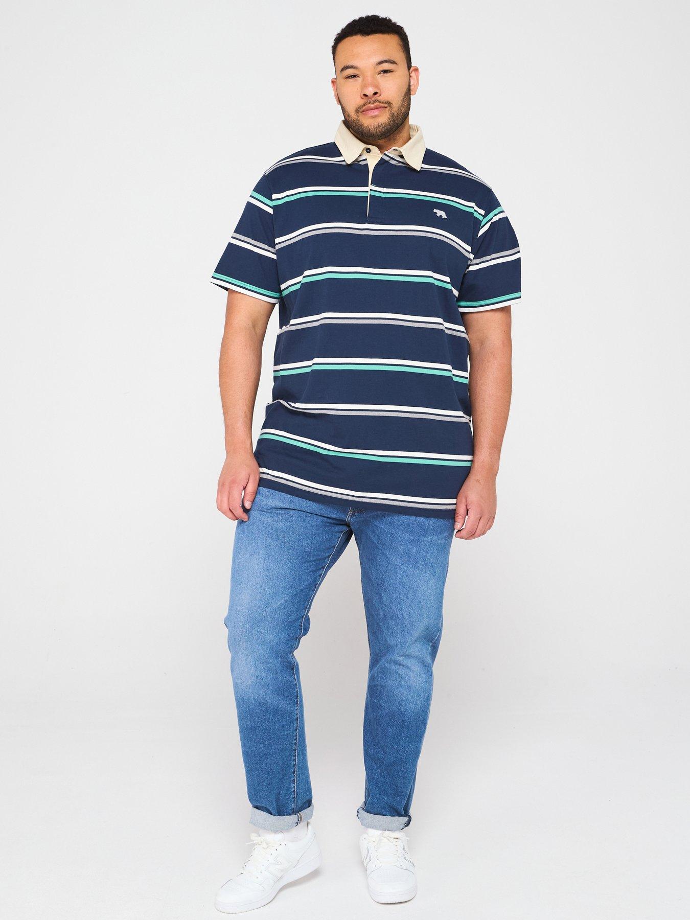  image of d555-stripe-short-sleeve-rugby-polo-shirt-navy