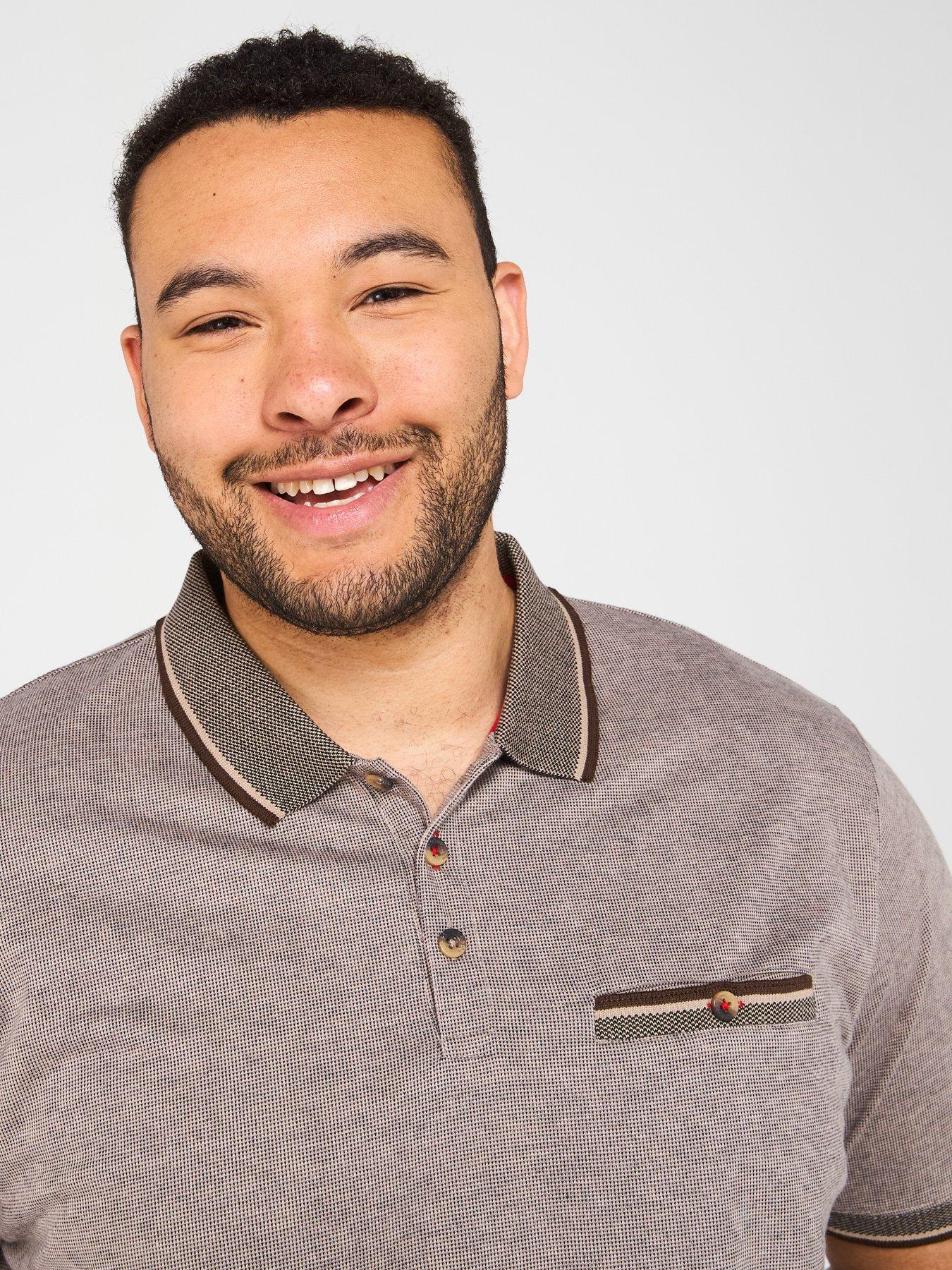  image of d555-textured-polo-shirt-with-jacquard-collar-and-pocket