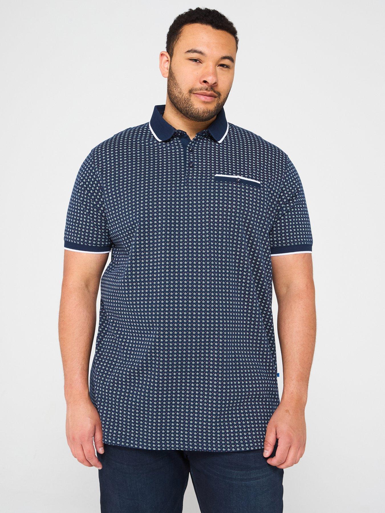 undefined Printed Polo Shirt With Jacquard Collar - Navy
