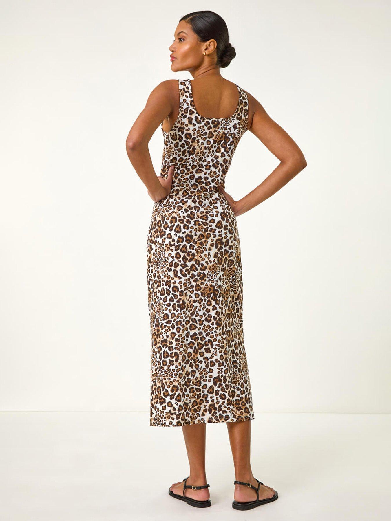  image of roman-animal-print-strappy-midi-dress-tan