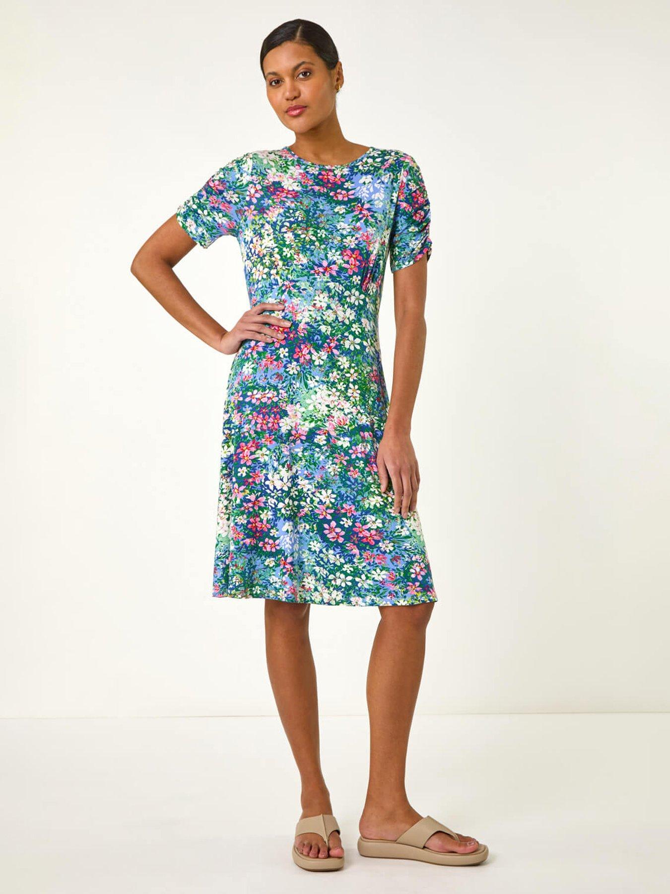 undefined Ditsy Floral Print Stretch Short Dress - Green
