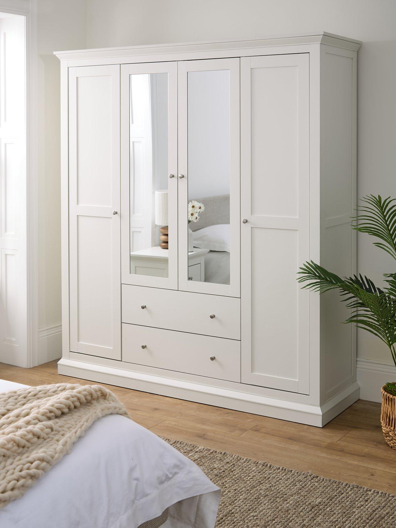 The Very Collection Hanna 4 Door, 2 Drawer Mirrored Combi Wardrobe - White