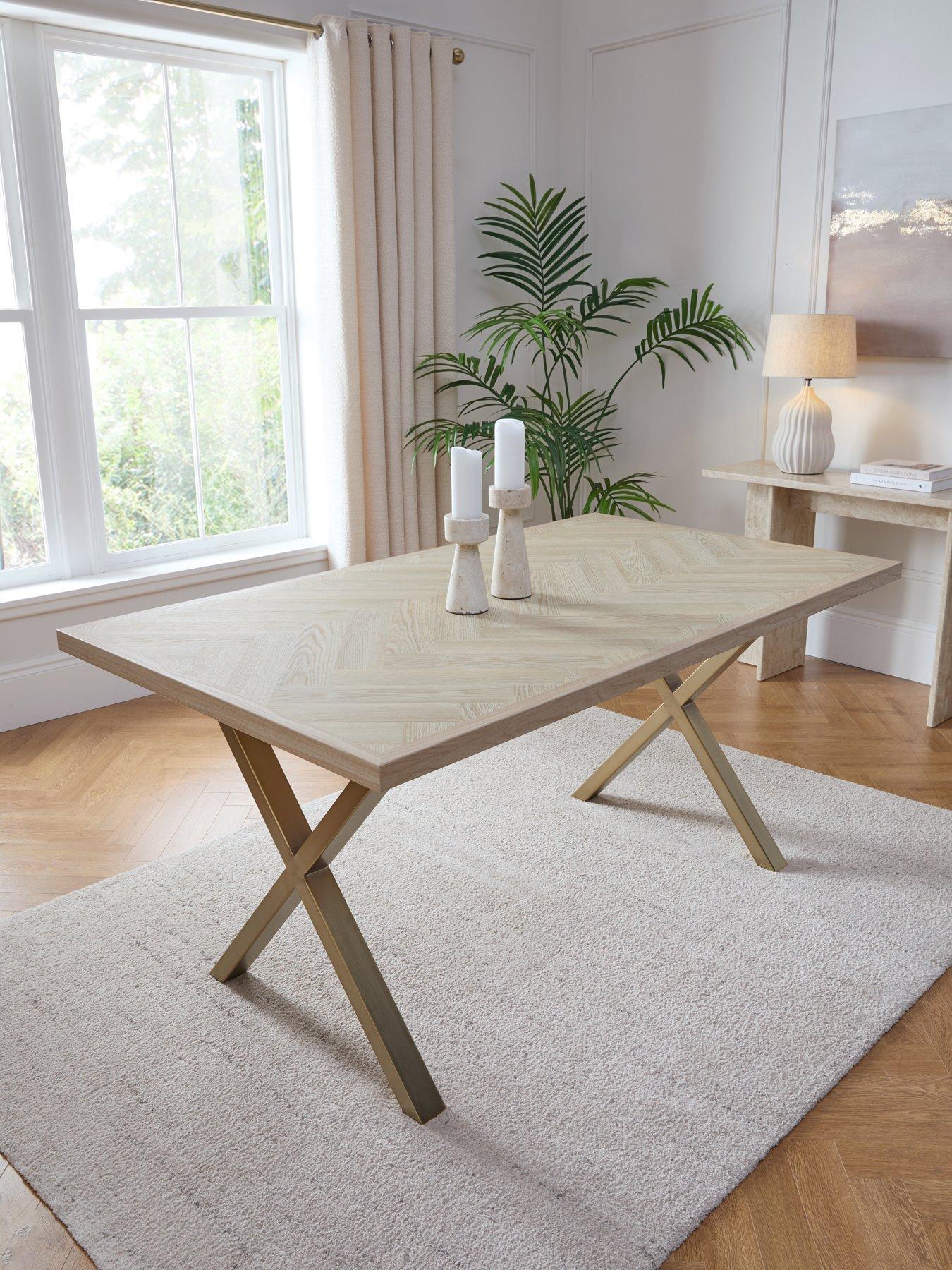 undefined Kaia 160cm Brass Herringbone Dining Table - FSC® Certified