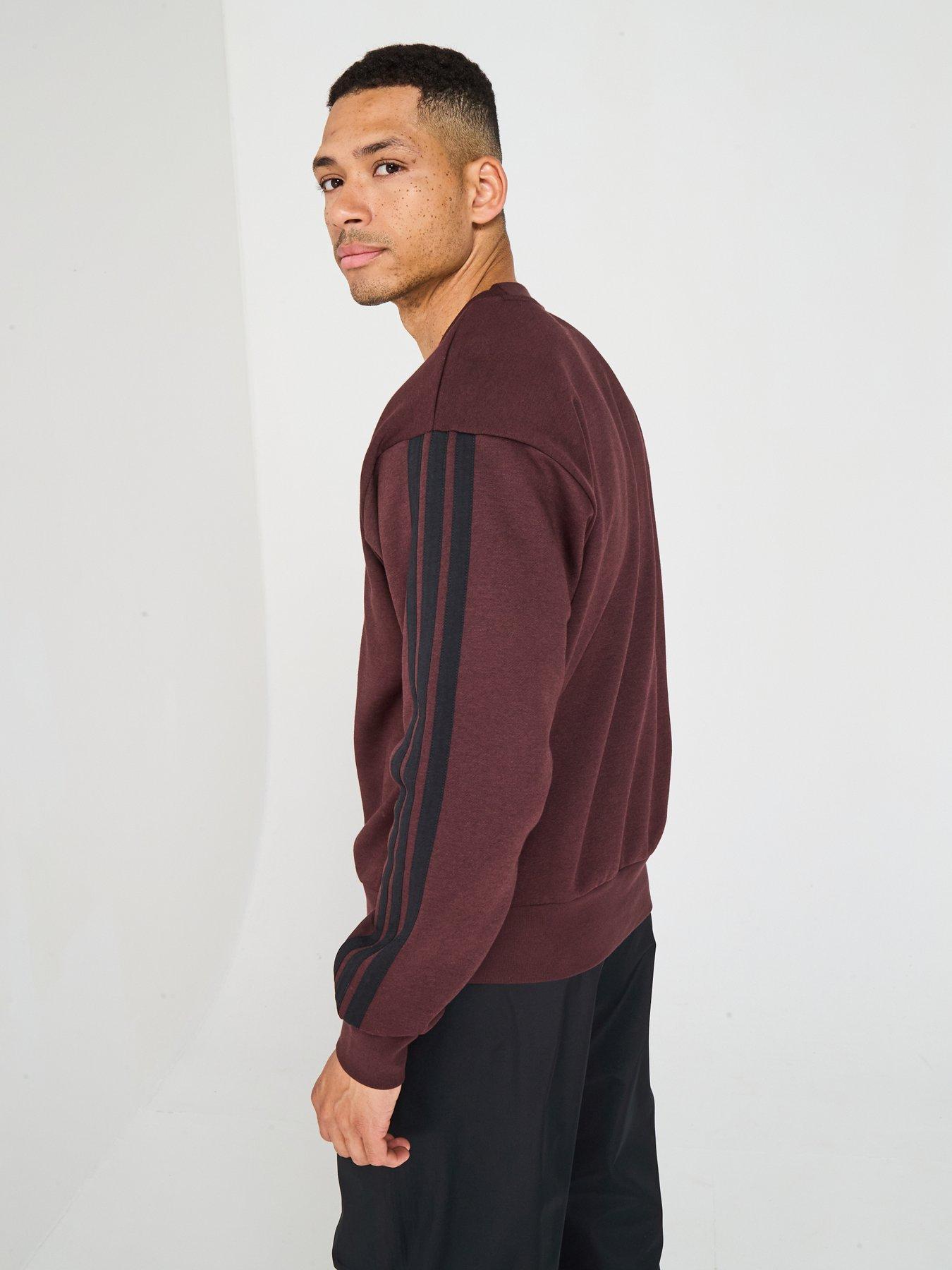  image of adidas-sportswear-mens-essential-3-stripes-fleece-sweatshirt-brown