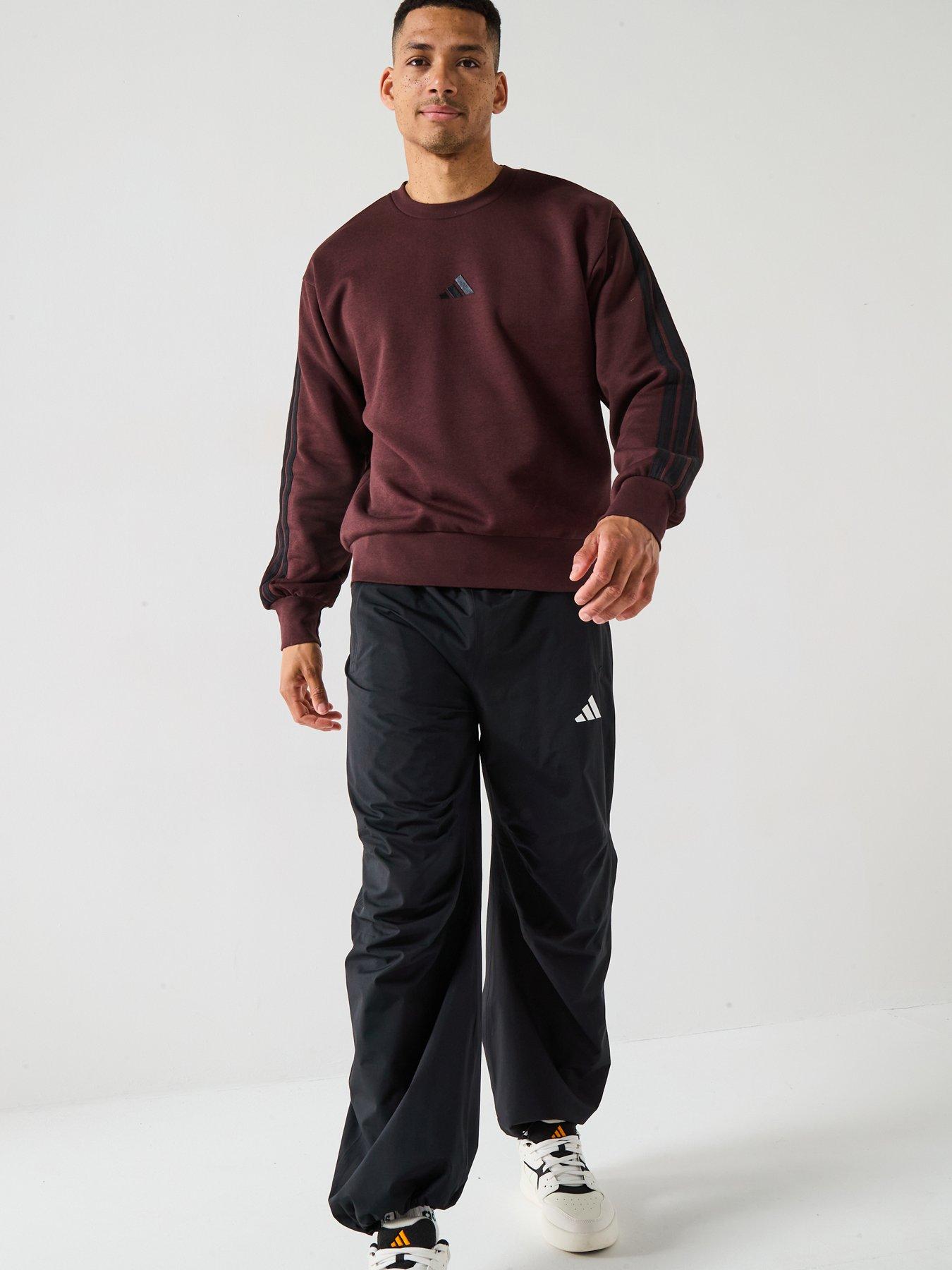  image of adidas-sportswear-mens-essential-3-stripes-fleece-sweatshirt-brown