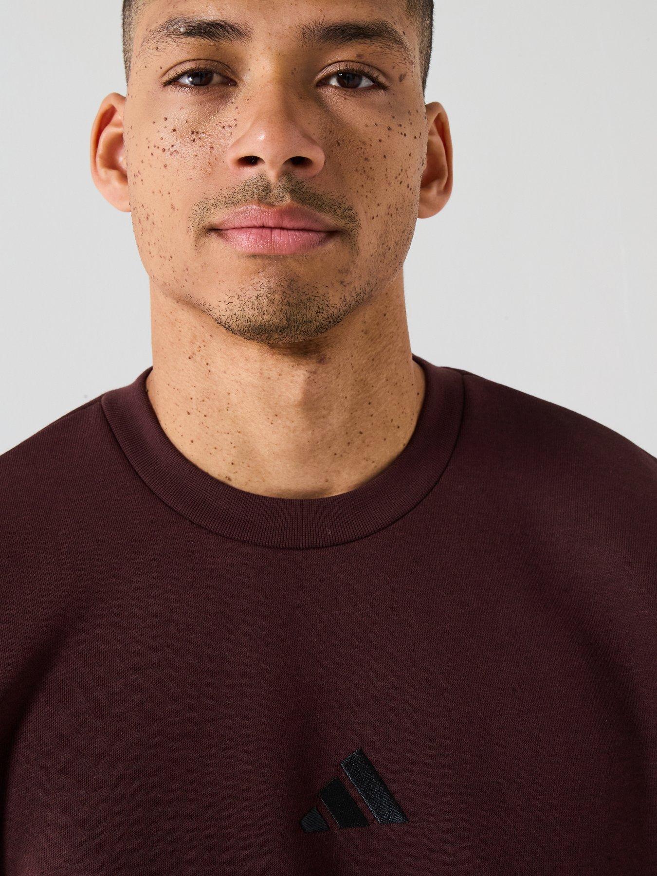  image of adidas-sportswear-mens-essential-3-stripes-fleece-sweatshirt-brown