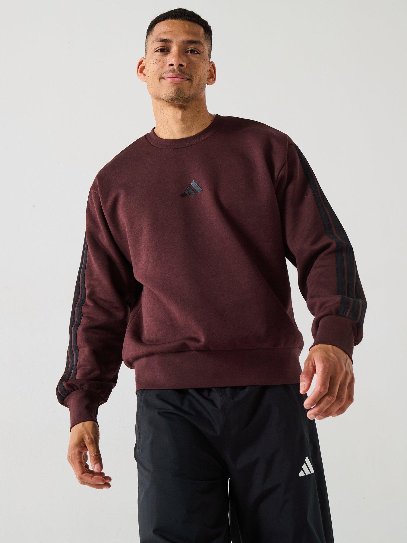 image of adidas-sportswear-mens-essential-3-stripes-fleece-sweatshirt-brown