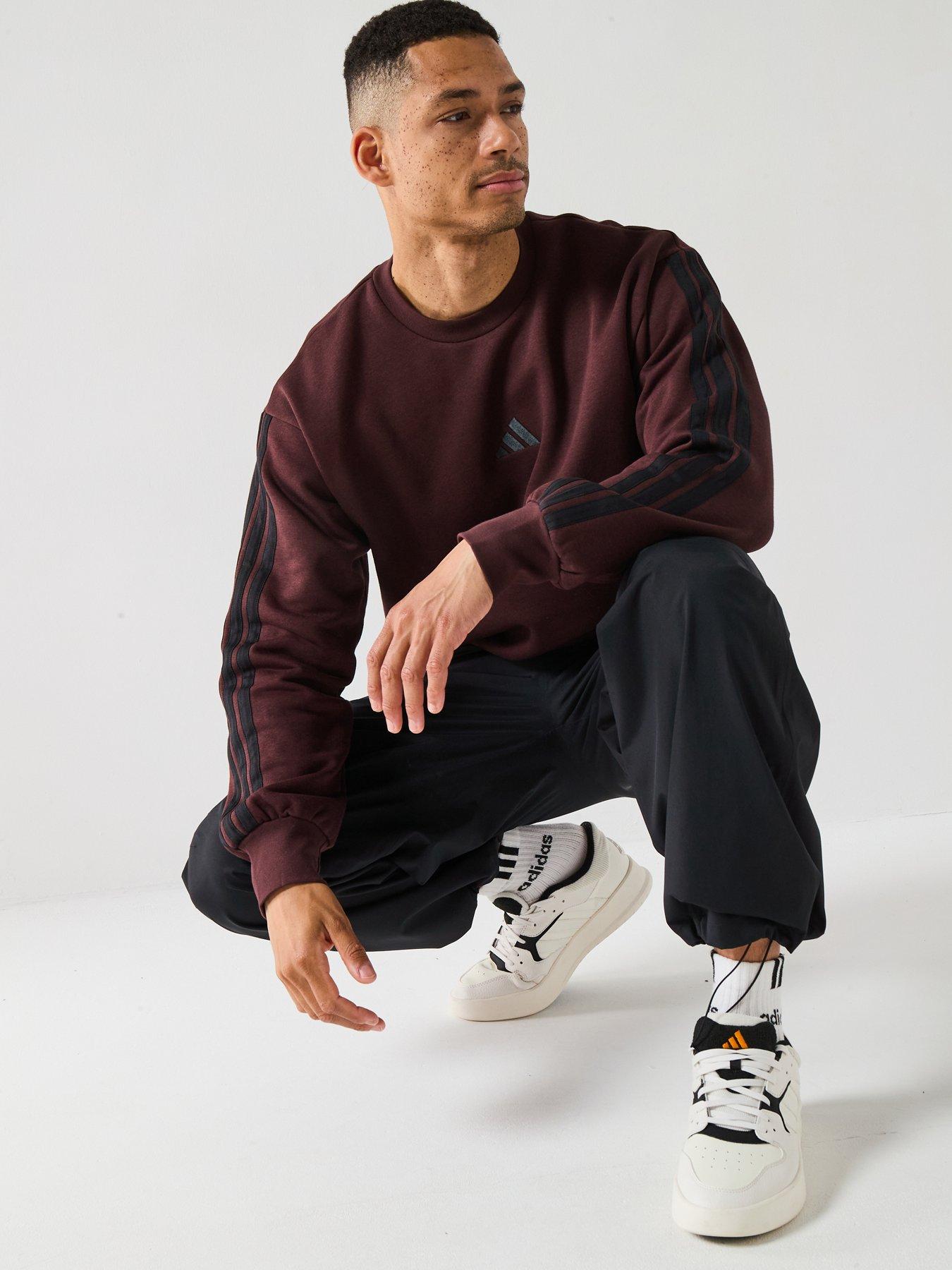  image of adidas-sportswear-mens-essential-3-stripes-fleece-sweatshirt-brown