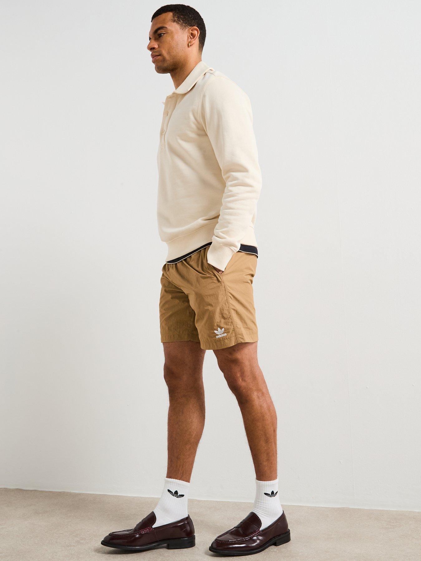  image of adidas-originals-mens-trefoil-essential-woven-shorts-brown