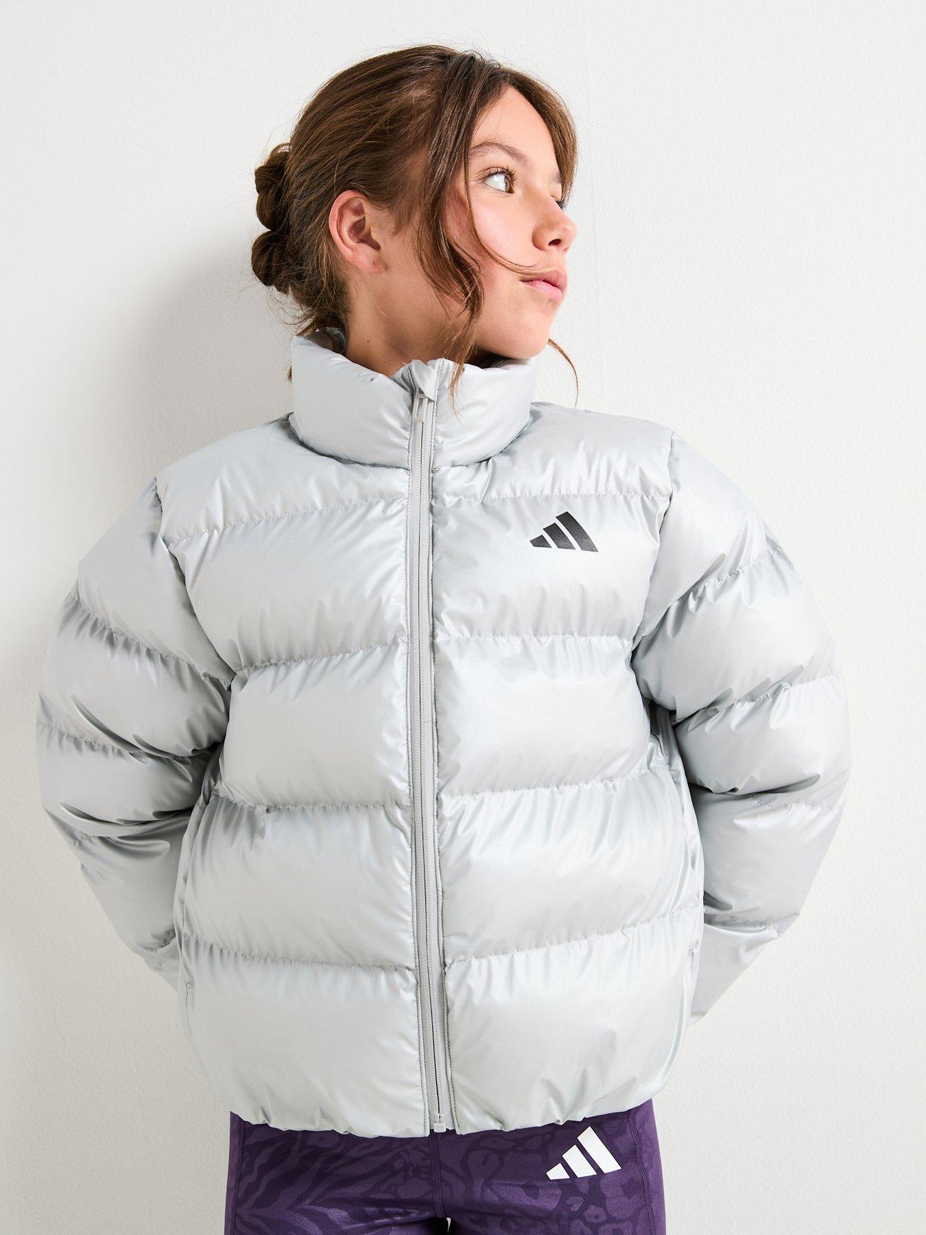  image of adidas-sportswear-junior-unisex-synthetic-down-glam-jacket-silver