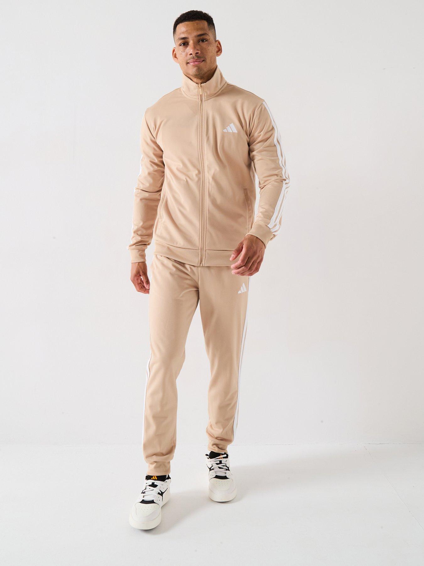 Image 1 of 6 of adidas Sportswear Men's Sportswear Basic 3-stripes Tricot Tracksuit - Beige