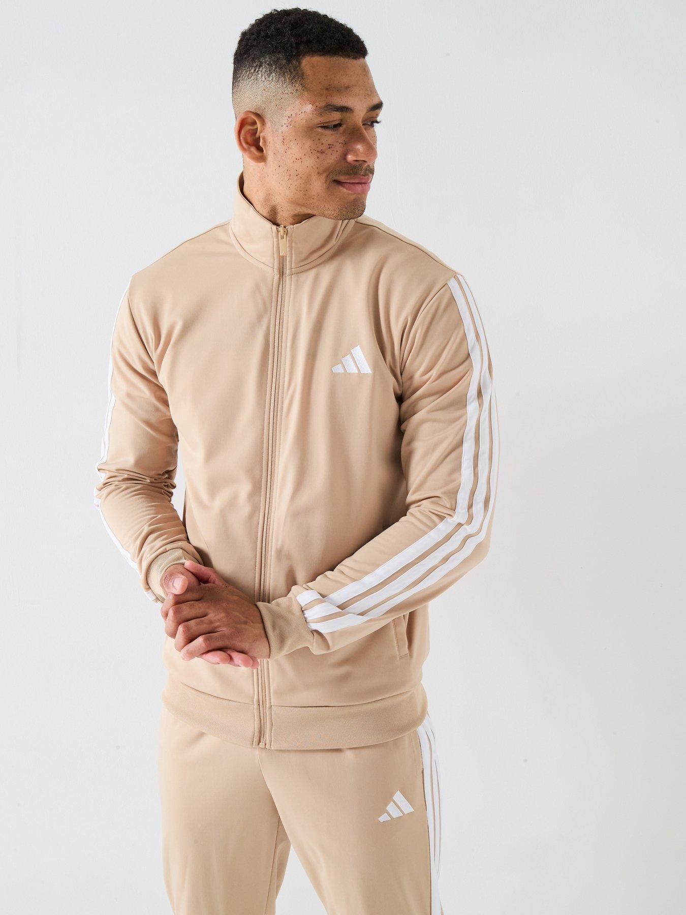 Image 4 of 6 of adidas Sportswear Men's Sportswear Basic 3-stripes Tricot Tracksuit - Beige