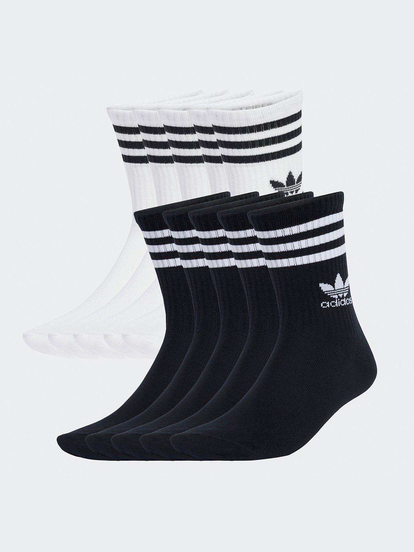 adidas Originals Unisex 3 Stripe Crew Socks 10 Pack -Black/White
