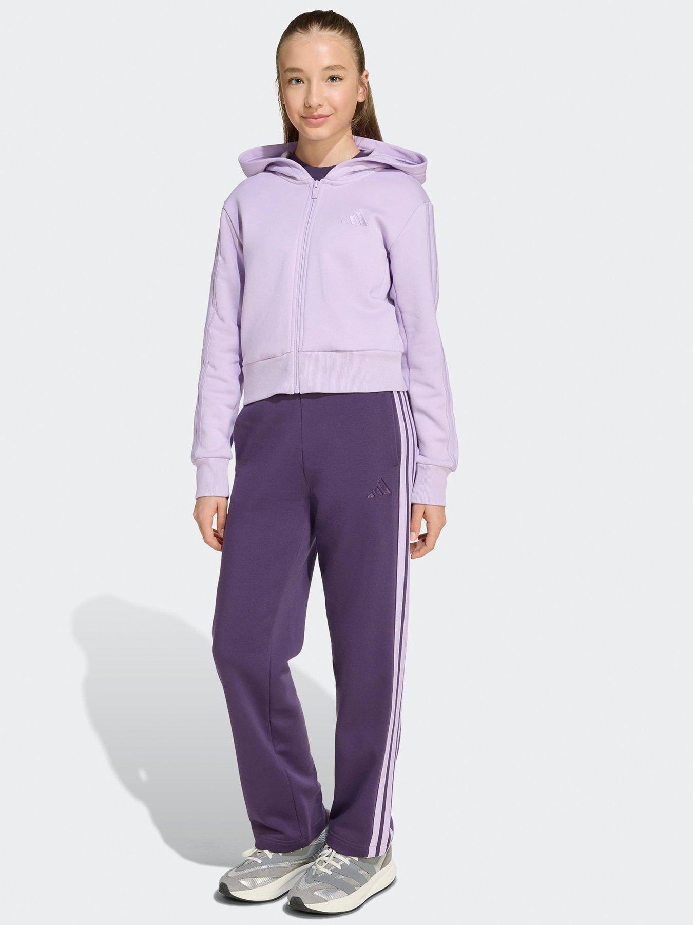  image of adidas-sportswear-junior-girls-fleece-hoodie-and-pant-tracksuit--purple