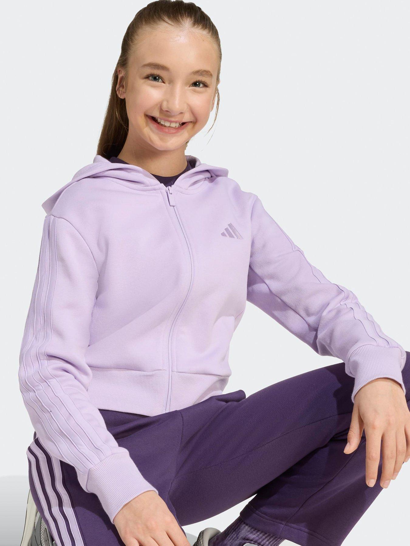  image of adidas-sportswear-junior-girls-fleece-hoodie-and-pant-tracksuit--purple