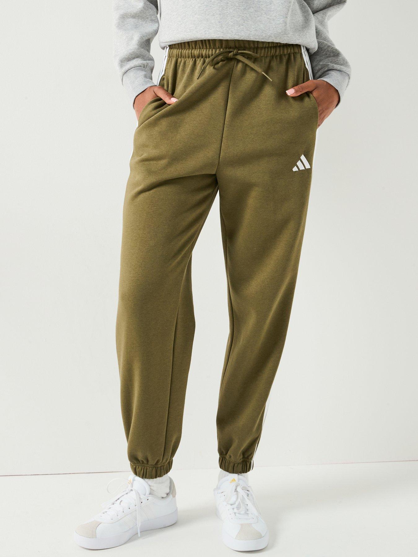 undefined Women's Essentials 3-stripes Fleece Loose Pants - Green