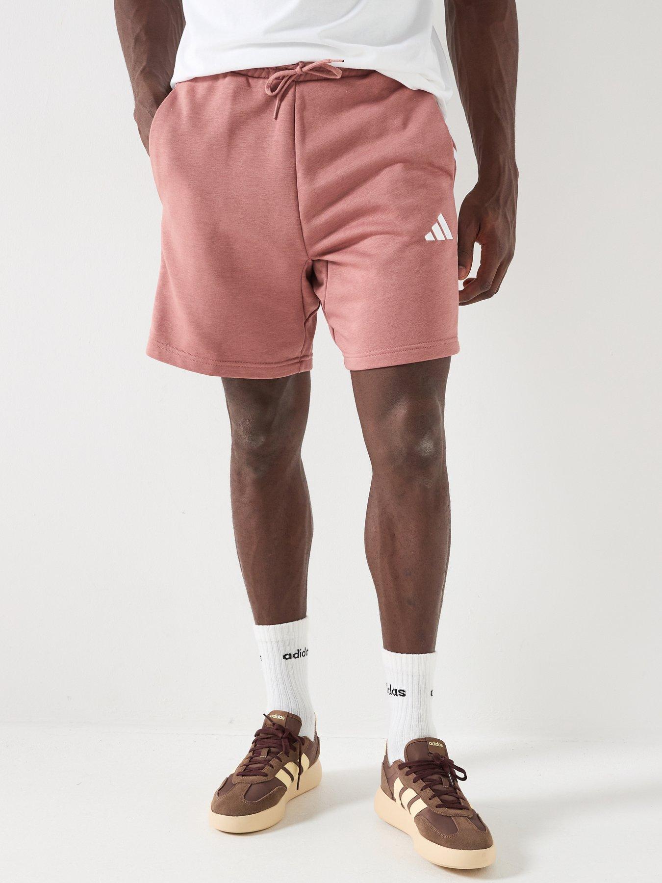  image of adidas-sportswear-mens-essential-3-stripes-french-terry-shorts-red