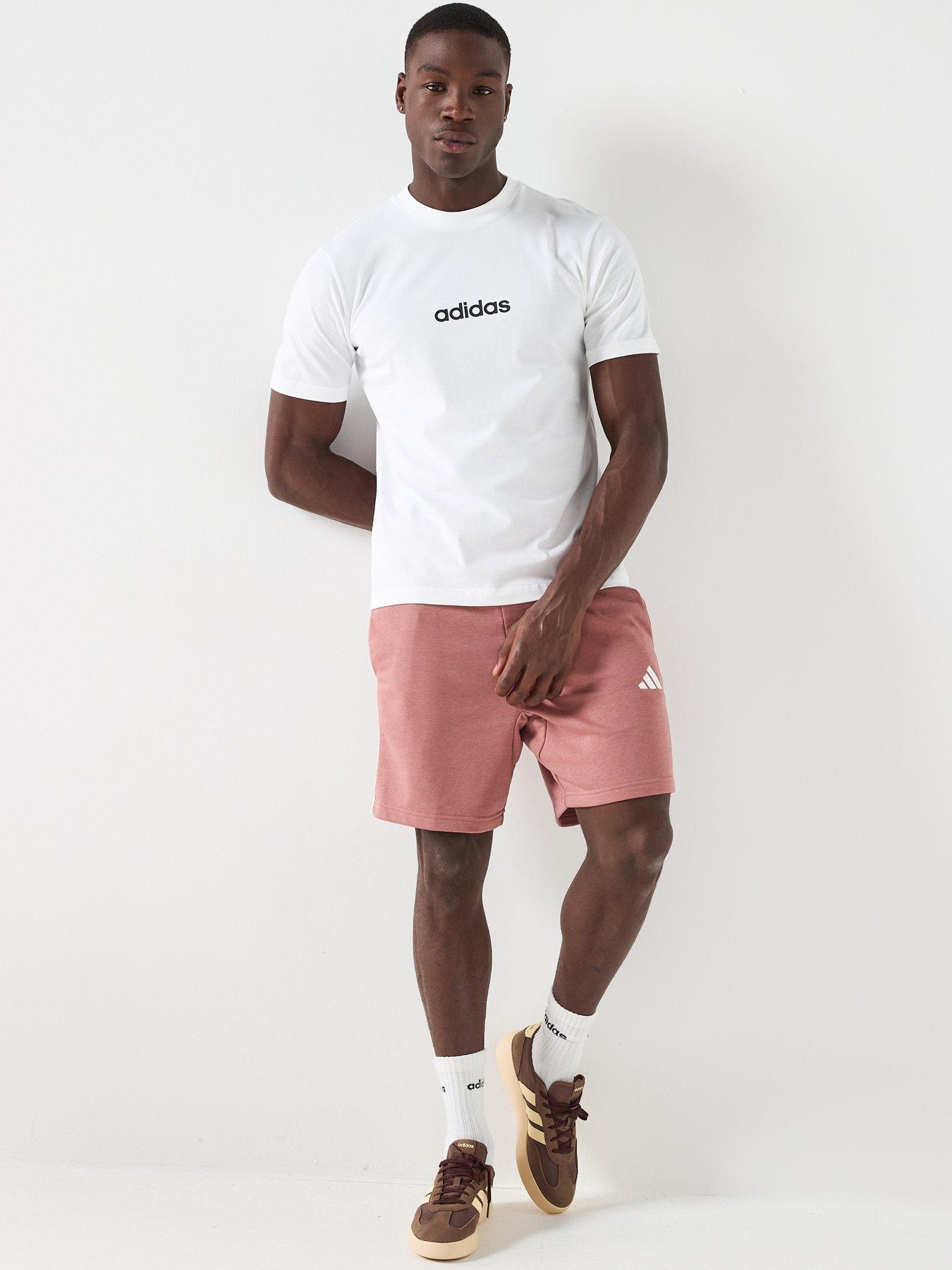  image of adidas-sportswear-mens-essential-3-stripes-french-terry-shorts-red