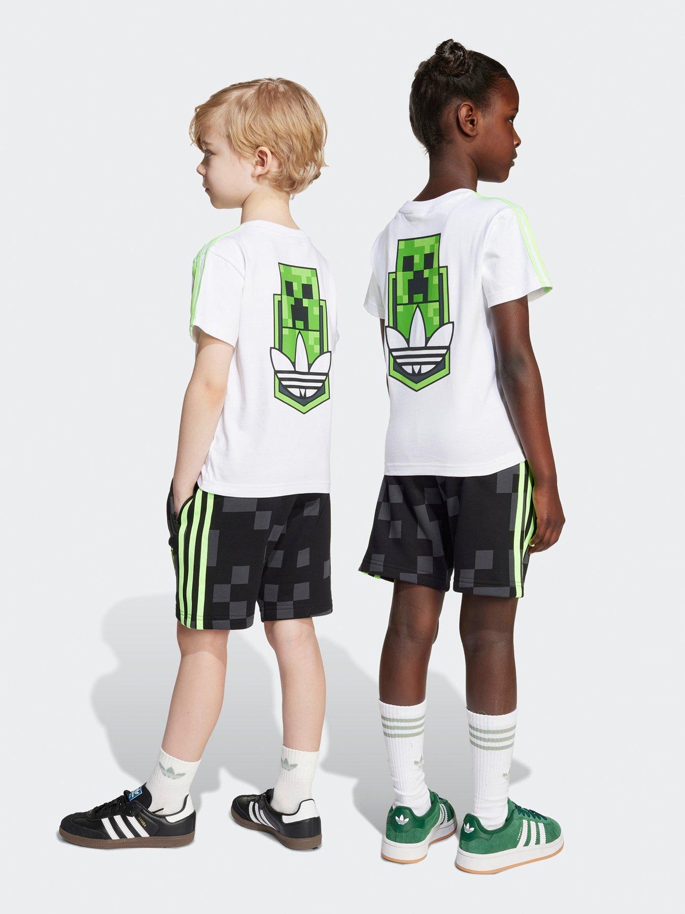 Image 2 of 5 of adidas Originals Kids Unisex X Minecraft Shorts And T-Shirt Set - White