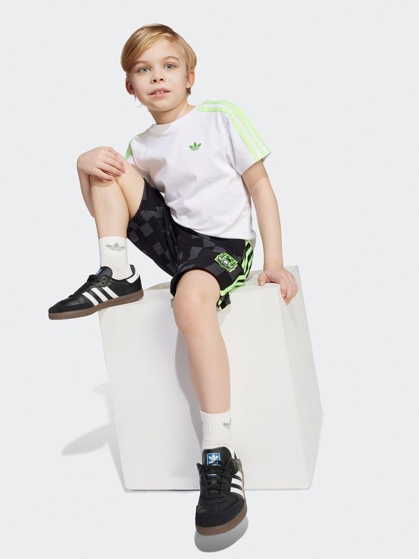 Image 3 of 5 of adidas Originals Kids Unisex X Minecraft Shorts And T-Shirt Set - White