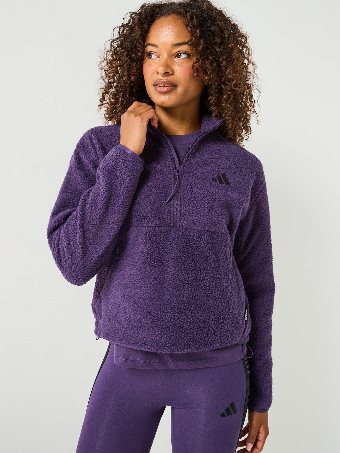  image of adidas-sportswear-womens-city-tech-high-pile-fleece-half-zip-purple
