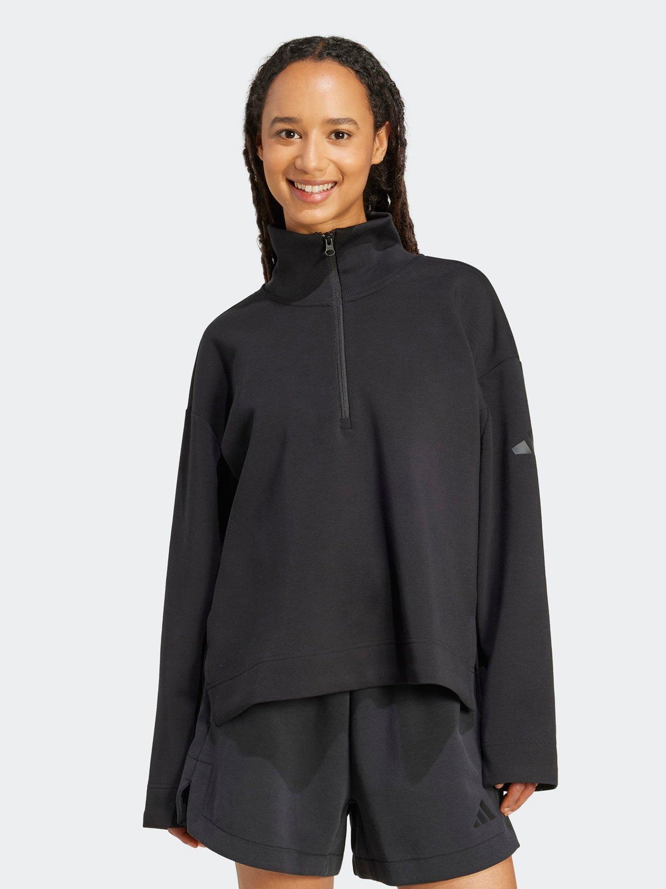 front image of adidas-sportswear-womens-all-szn-soft-lux-quarter-zip-black