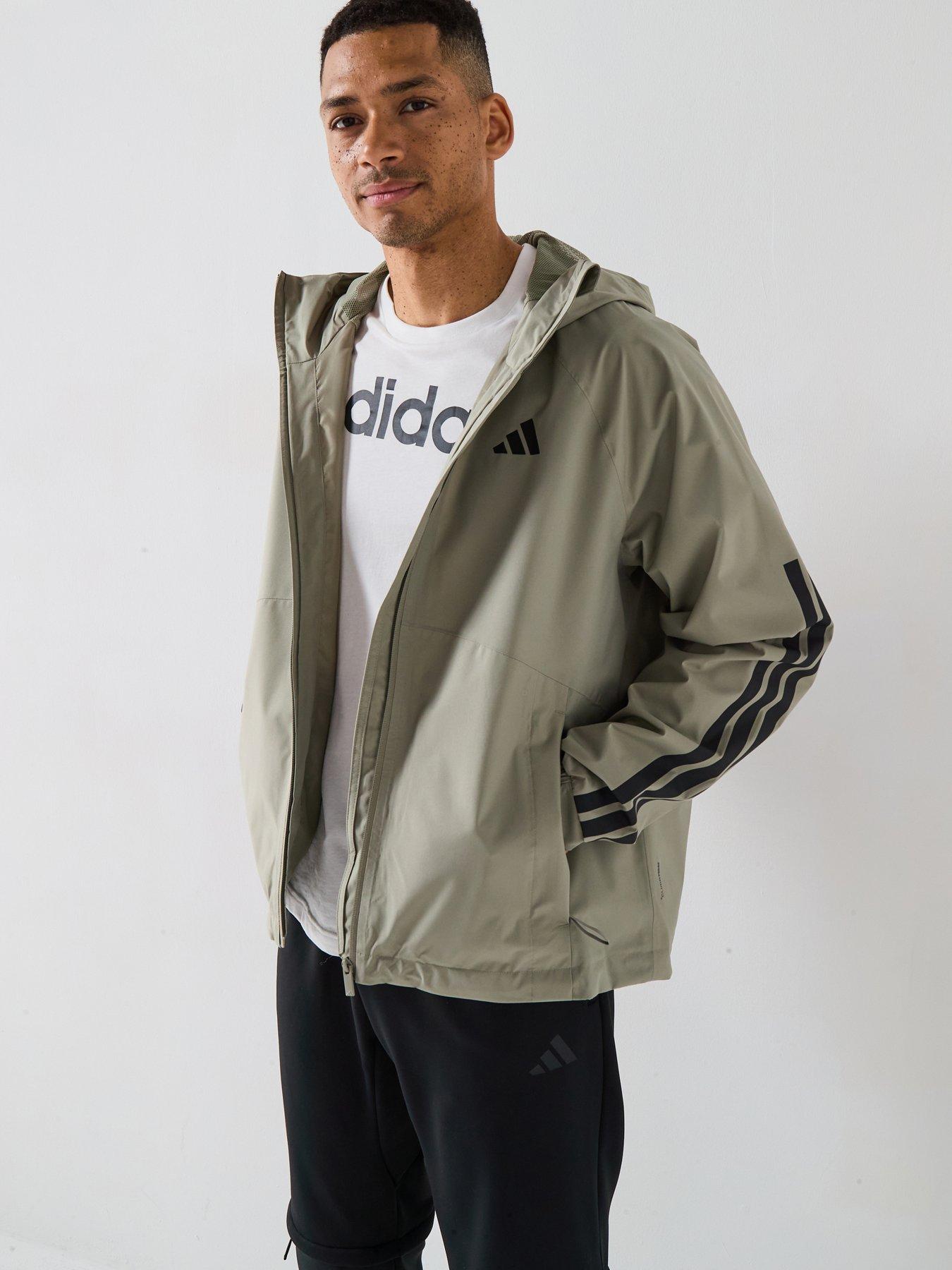 Image 1 of 6 of adidas Sportswear Men's Essentials Climaproof 3 Stripes Jacket - Green