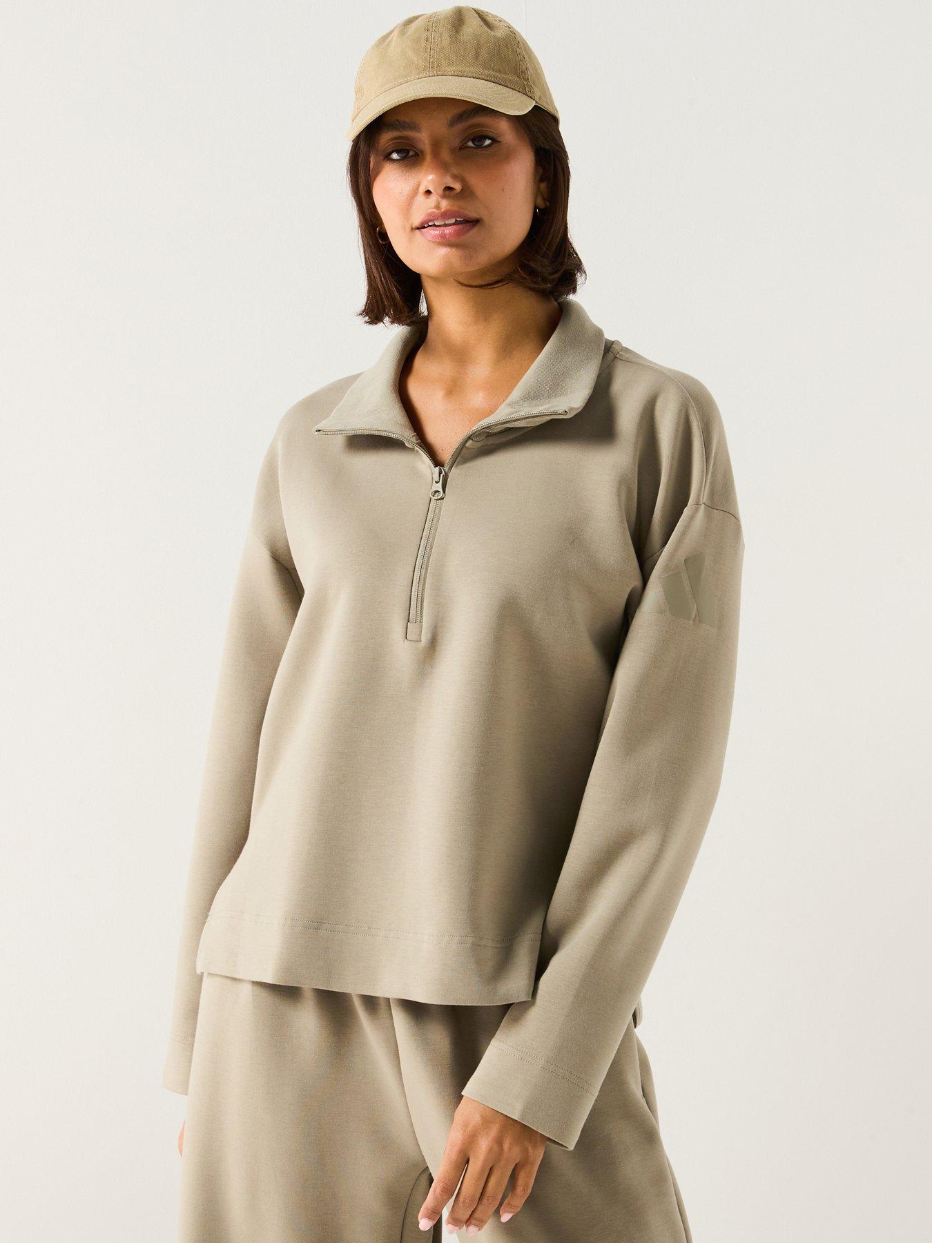 front image of adidas-sportswear-womens-all-szn-soft-lux-quarter-zip-green