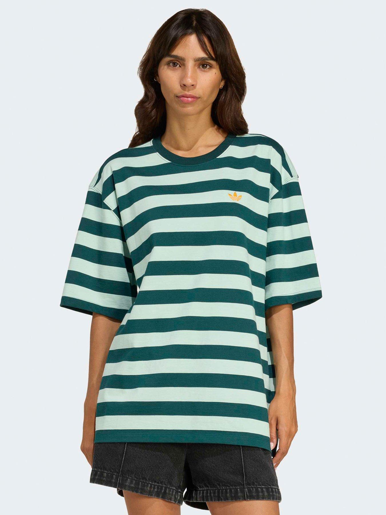 Image 1 of 5 of adidas Originals Womens Striped Short Sleeve Tee - Green