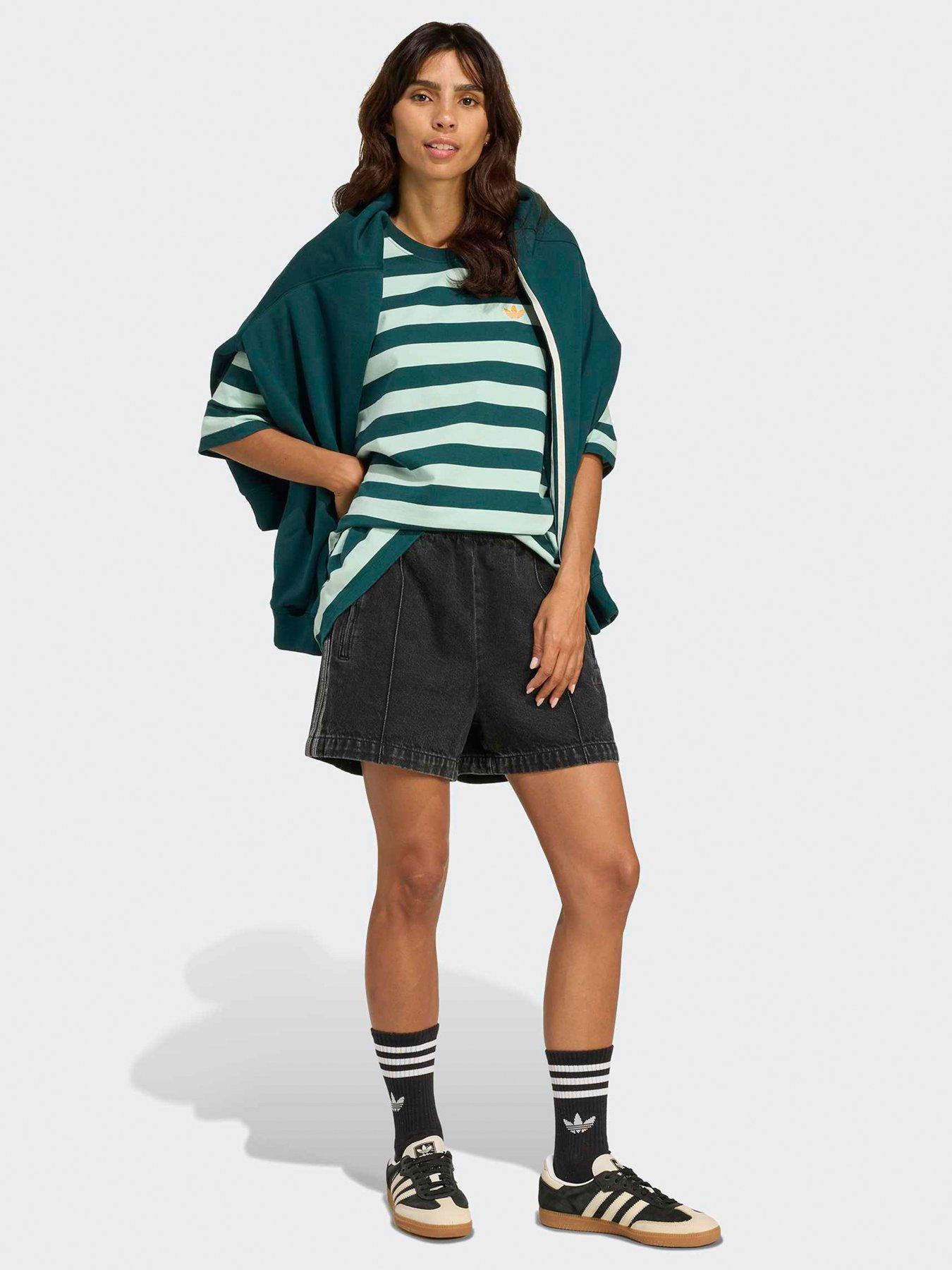 Image 3 of 5 of adidas Originals Womens Striped Short Sleeve Tee - Green