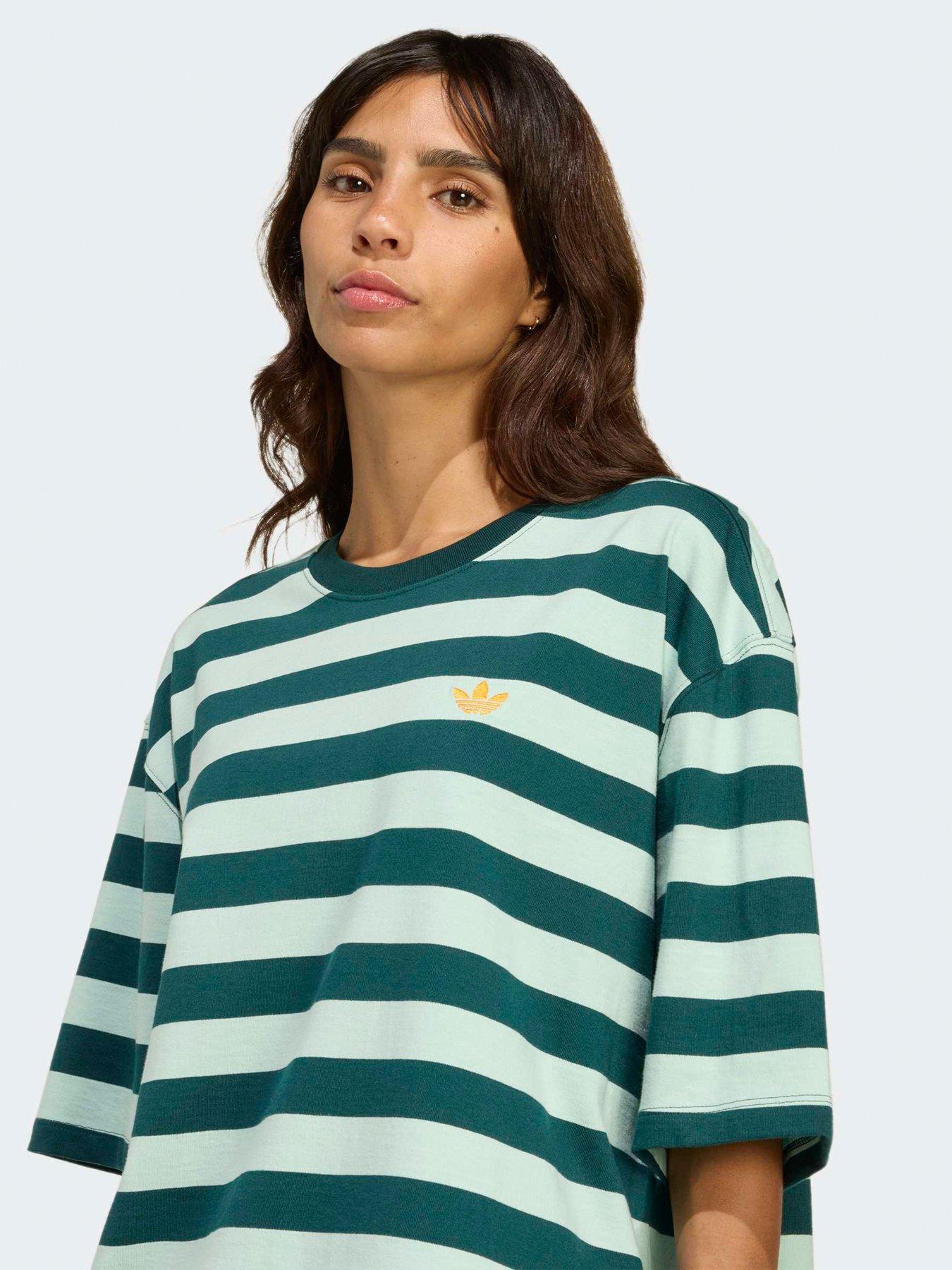 Image 4 of 5 of adidas Originals Womens Striped Short Sleeve Tee - Green