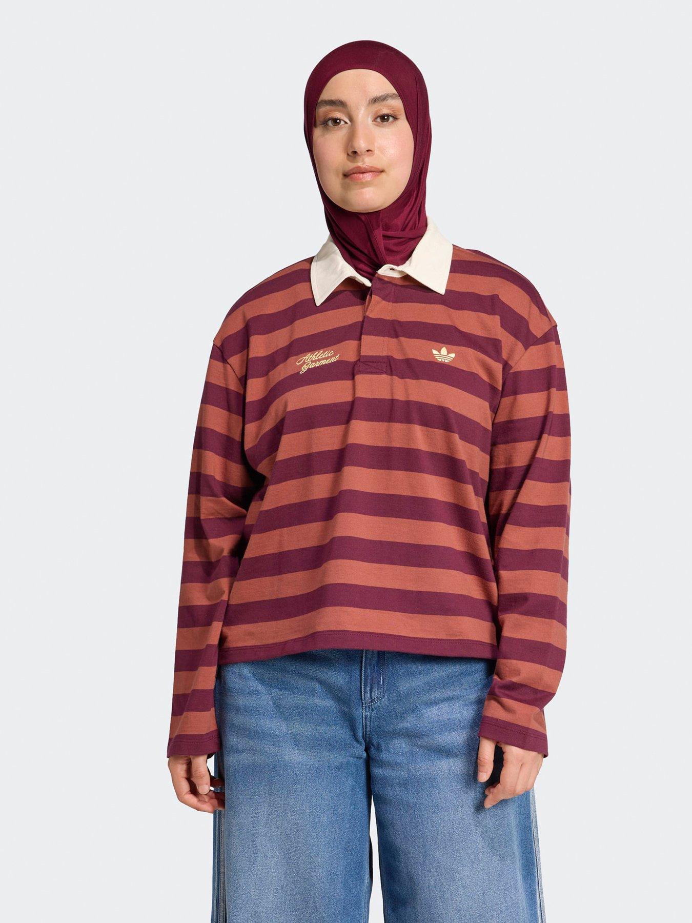 adidas Originals Womens Long Sleeve Graphic Polo - Maroon
