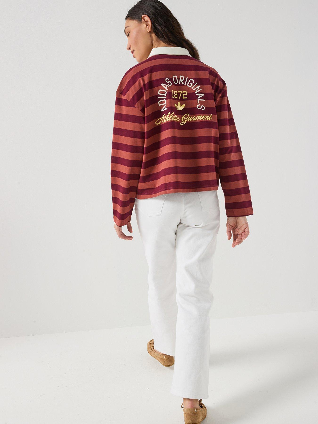 adidas Originals Womens Long Sleeve Graphic Polo - Dark Red