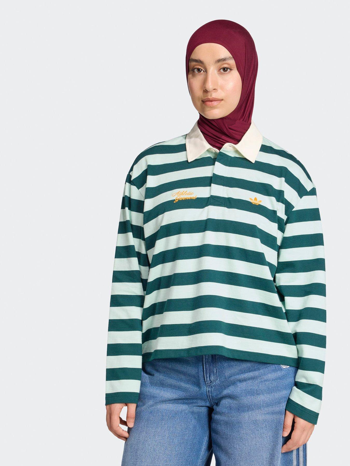 Image 1 of 5 of adidas Originals Womens Long Sleeve Graphic Polo - Green