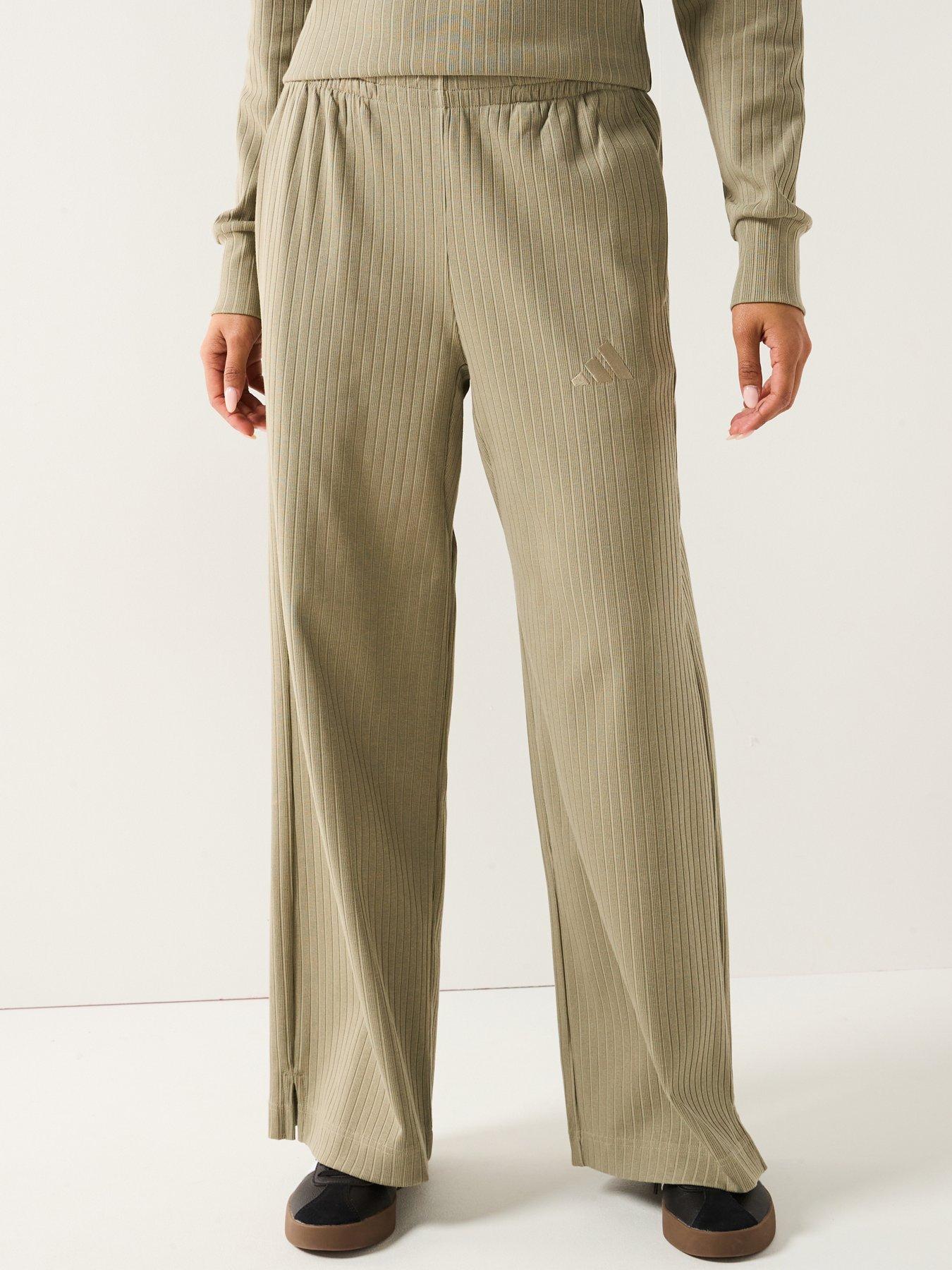 Image 1 of 6 of adidas Sportswear Womens Wide Leg Ribbed Pant - Green