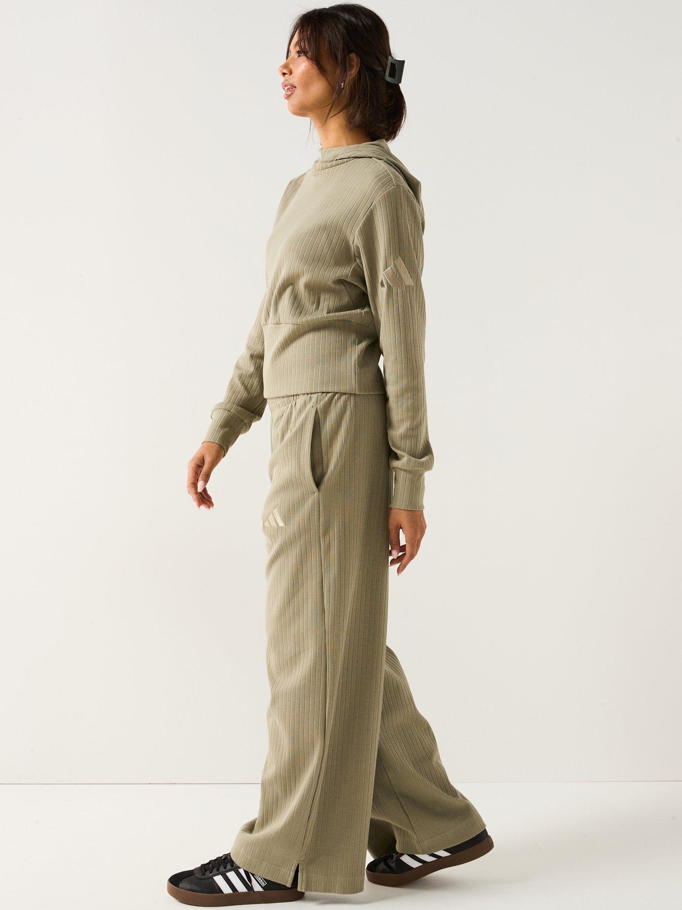 Image 3 of 6 of adidas Sportswear Womens Wide Leg Ribbed Pant - Green