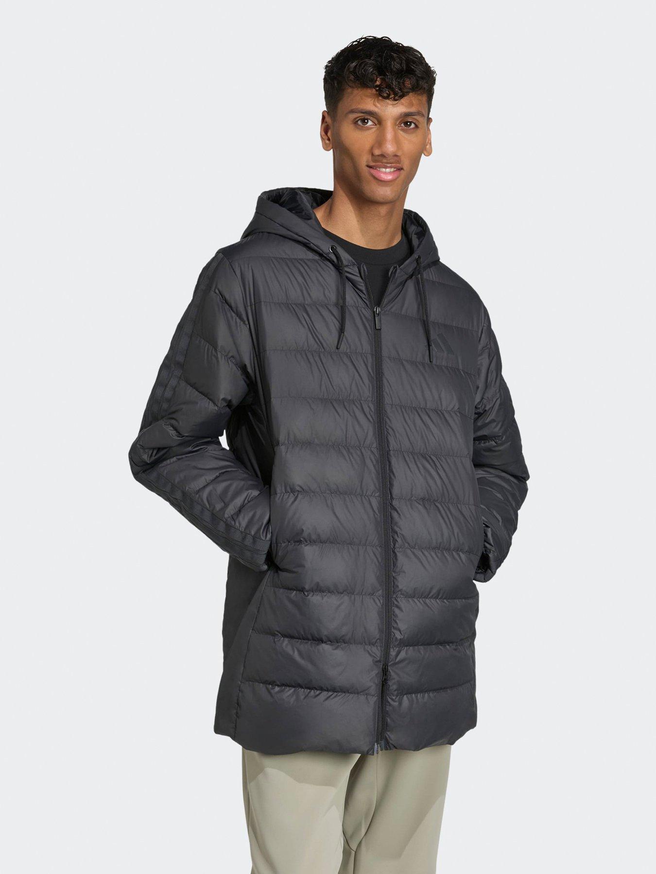 adidas Sportswear Men's Essentials Climawarm 3 Stripes Light Down Hooded Parkas - Black