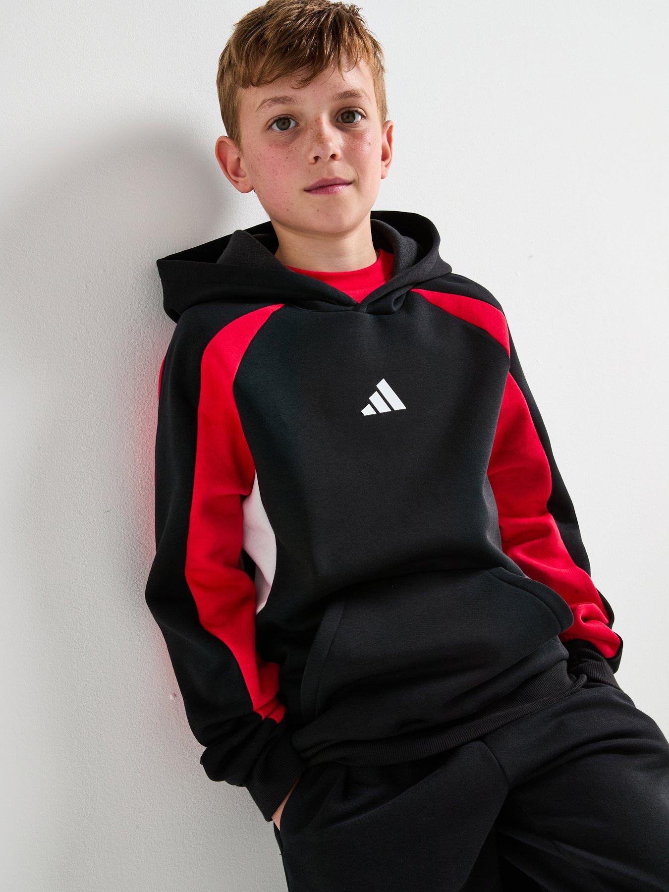 adidas Sportswear Junior Boys Seasonal Essentials Colorblock Fleece Hoodie -black