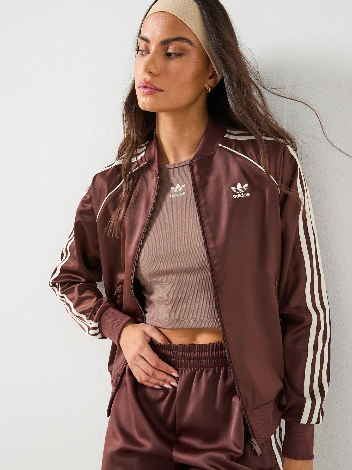 Image 1 of 6 of adidas Originals Womens Satin Track Top - Brown