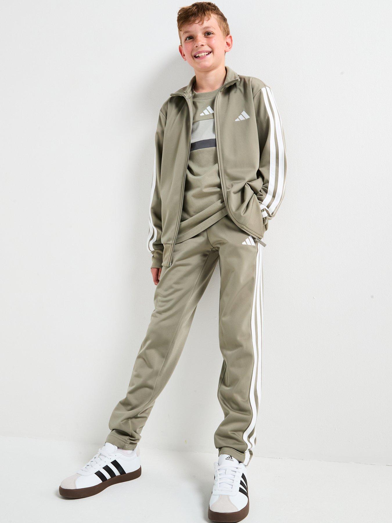  image of adidas-sportswear-junior-unisex-seasonal-essentials-tiberio-3-stripe-t-shirt-grey